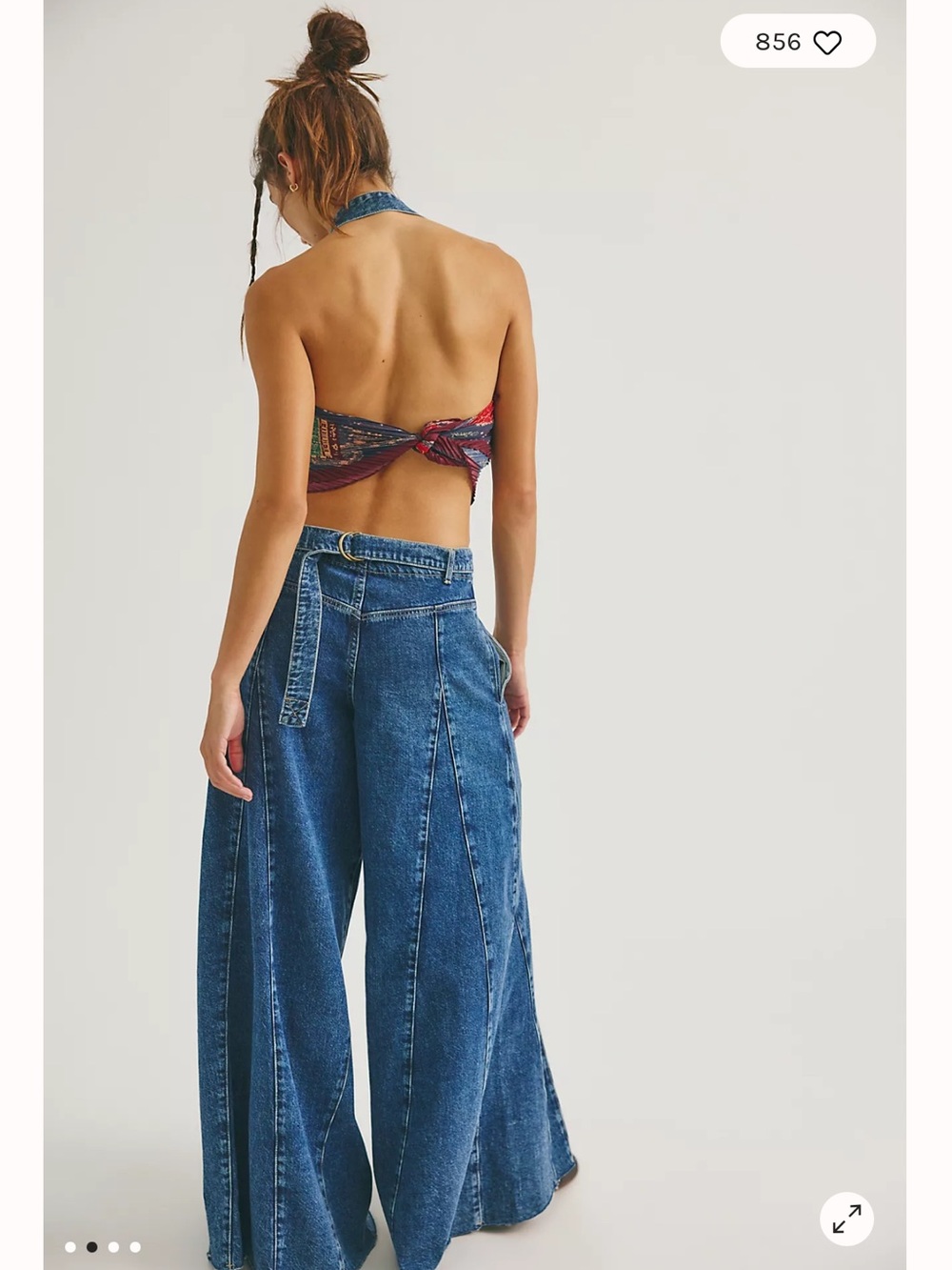 We The Free People Vista Apron Wide Leg Godet Halter Seamed Jumpsuit 28 - Picture 2 of 10